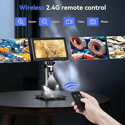 Miniatura 7 de TOMLOV Microscopio digital DM9 Max 20MP 10.1 "1500X HD IPS HDMI Lupa de microscopio de monedas para monedas de error con pantalla, microscopios de