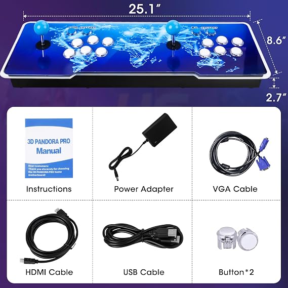 32000 in 1 Pandora Box, Retro Arcade Console, Plug and Play Video Game, 1280x720 Display, 3D Game, Double Joystick Favorite List Game Category Store/Search/Hide/Pause Overall