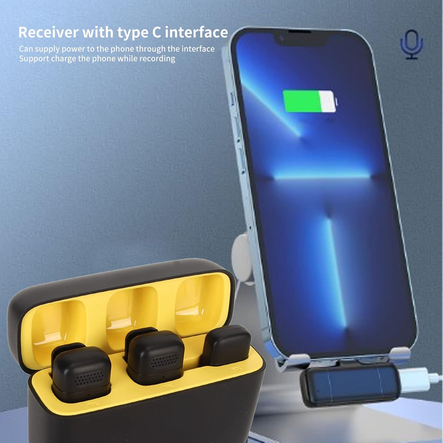 Wireless Lavalier Microphone with Noise Reduction, Mini Lapel Mic and Charging Case for Live Streaming, 2.4G Type C Receiver