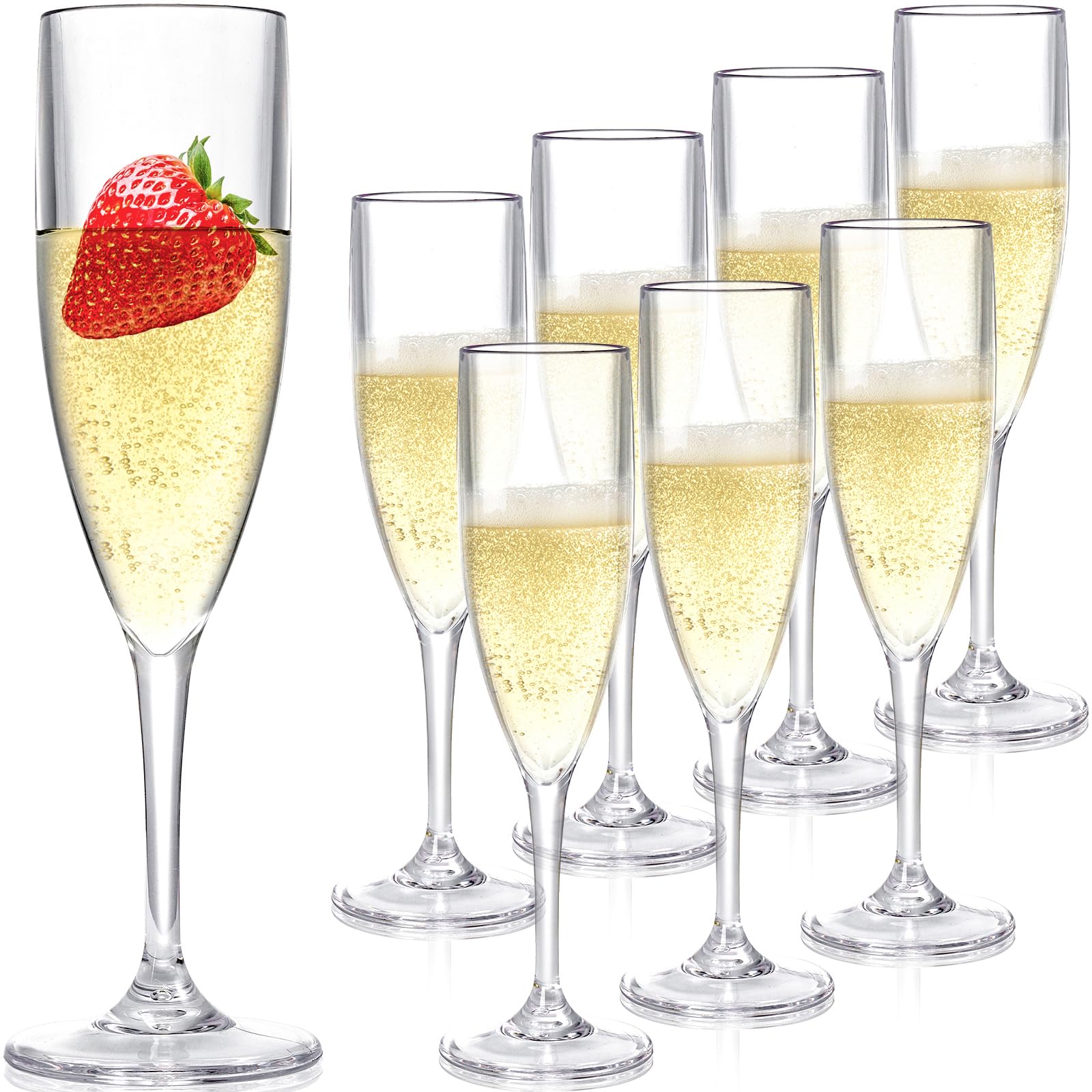 Elsjoy Lot de 8 flûtes à champagne en acrylique de 170 ml - Verres à champagne incassables - Gobelets à champagne réutilisables pour mariage, fête, bar