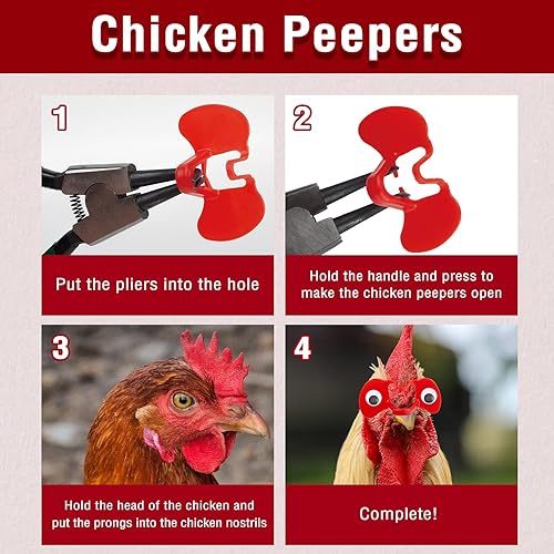 Miniatura 5 de Un juego de 100 unidades, 50 picadores de pollo sin alfiler con ojos saltones y 50 clips de pico de pollo, anteojos antipinchazos, alicates, manual