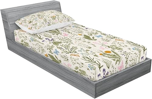 Miniatura 2 de Ambesonne Juego de sábanas y fundas de almohada florales, vintage, plantas de jardín, hierbas, flores, arte de diseño clásico botánico, juego de