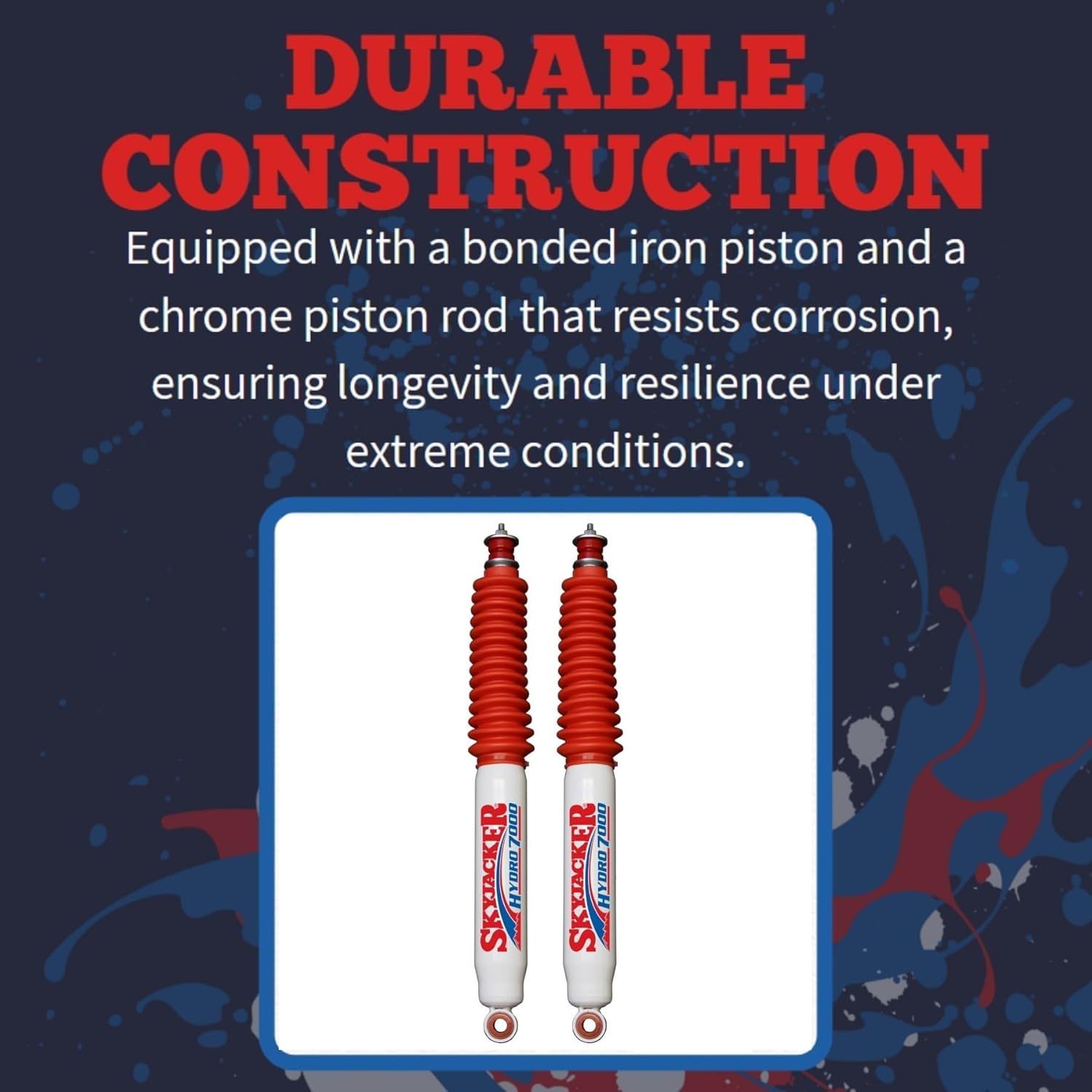 Pair of Hydro 7000 Series Front Hydraulic Action Shocks fits 2007 2018 Wrangler JK & Rubicon 2WD 4WD with 1-2.5” Front Lift | Durable Construction | Velocity-Sensitive Valving