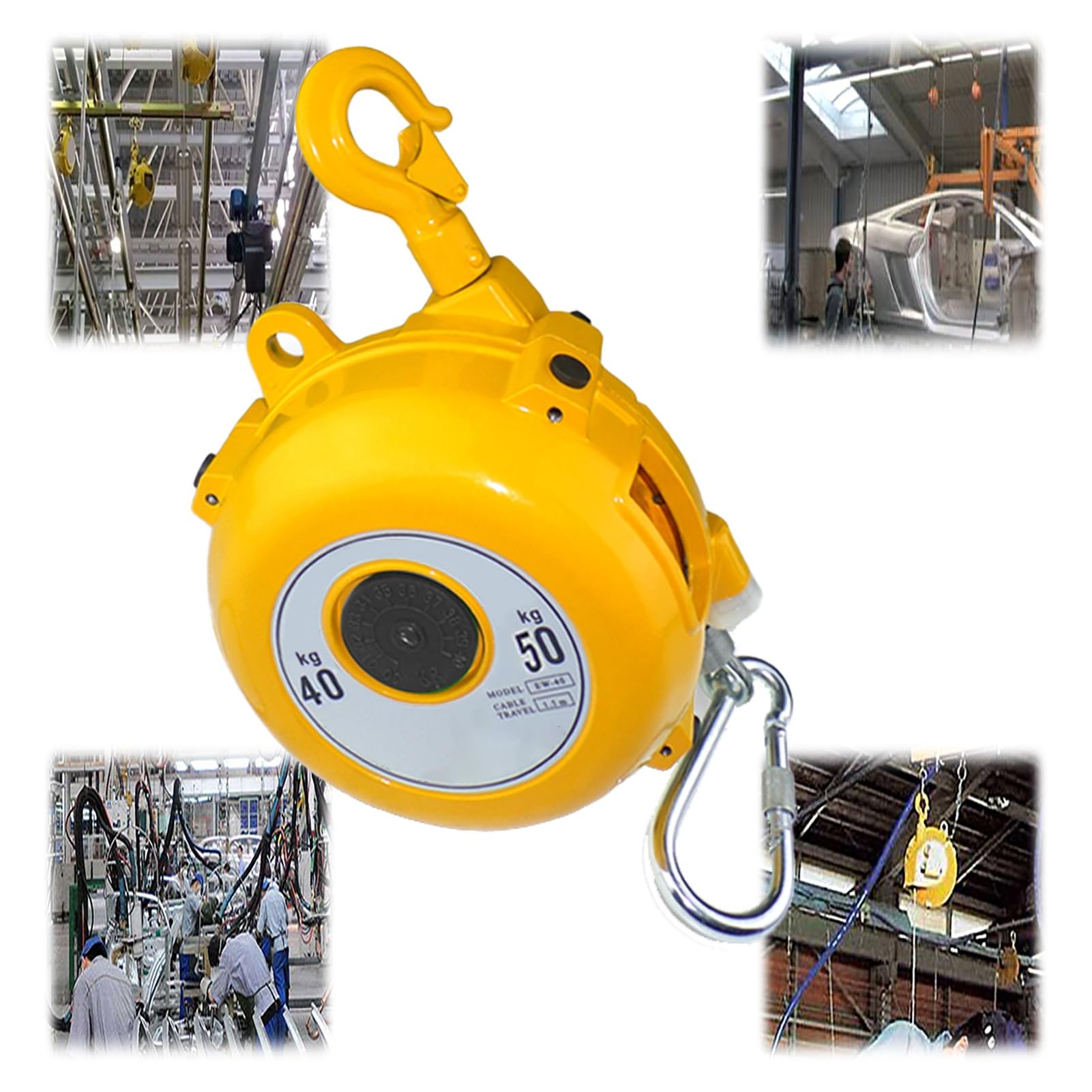 Spring Balancer, Tool Balancer Retractable 1.5m Alloy Hook Tower Wheel Wire Rope Hanging Equipment 1-200kg(40-50kg)