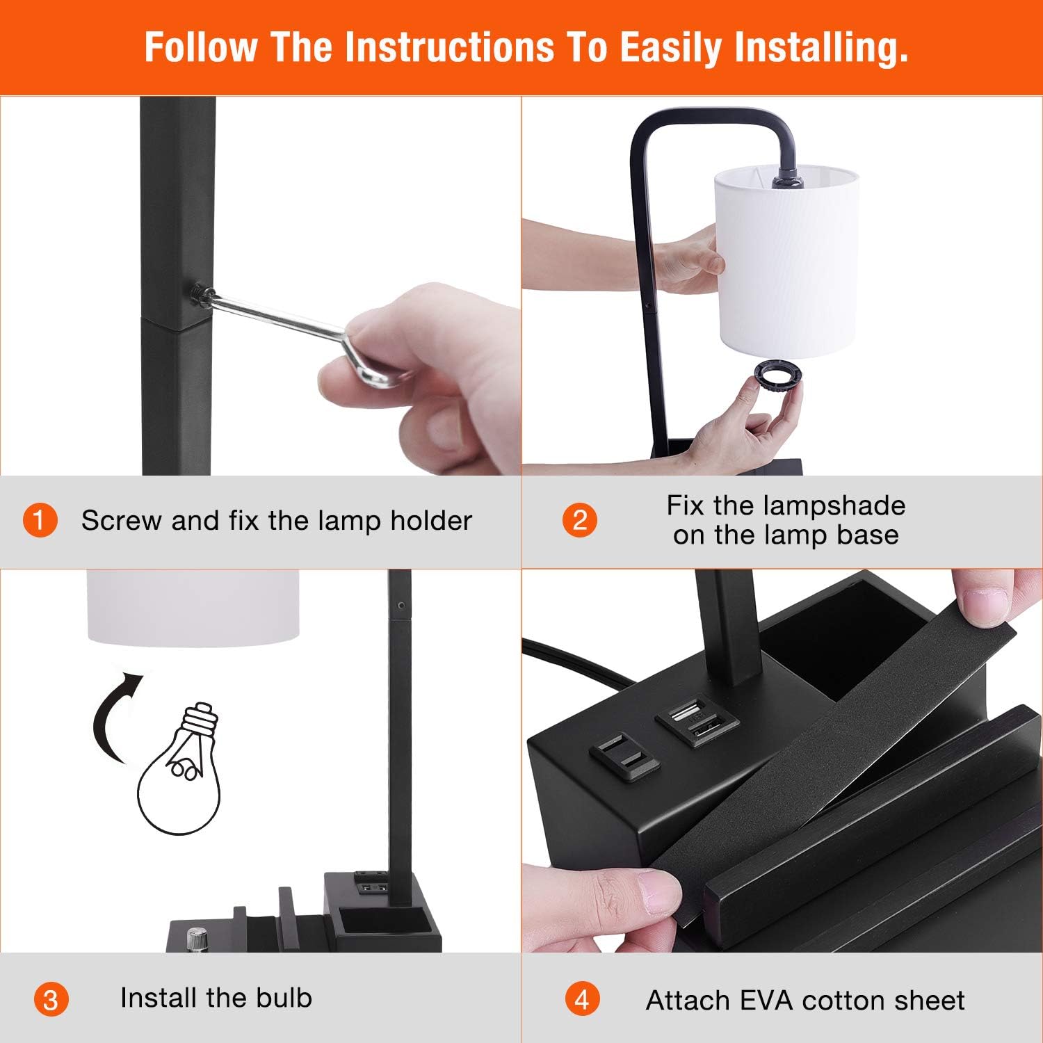 Amazon Crazy 🔥 Deals Bedside lamp with 2 USB Ports & 1 AC Outlet, Fully Dimmable Table Lamp with Two Phone Stands & Storage Box, Linen Shade & 5000K Daylight White LED Bulb Included, Nightstand Desk Lamp for Bedrooms