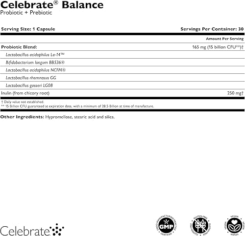 Miniatura 5 de Celebrate Vitamins Balance Probiotic + Prebiotic - Suplemento diario post cirugía bariátrica para mujeres y hombres, 28.5 mil millones de UFC, apoya