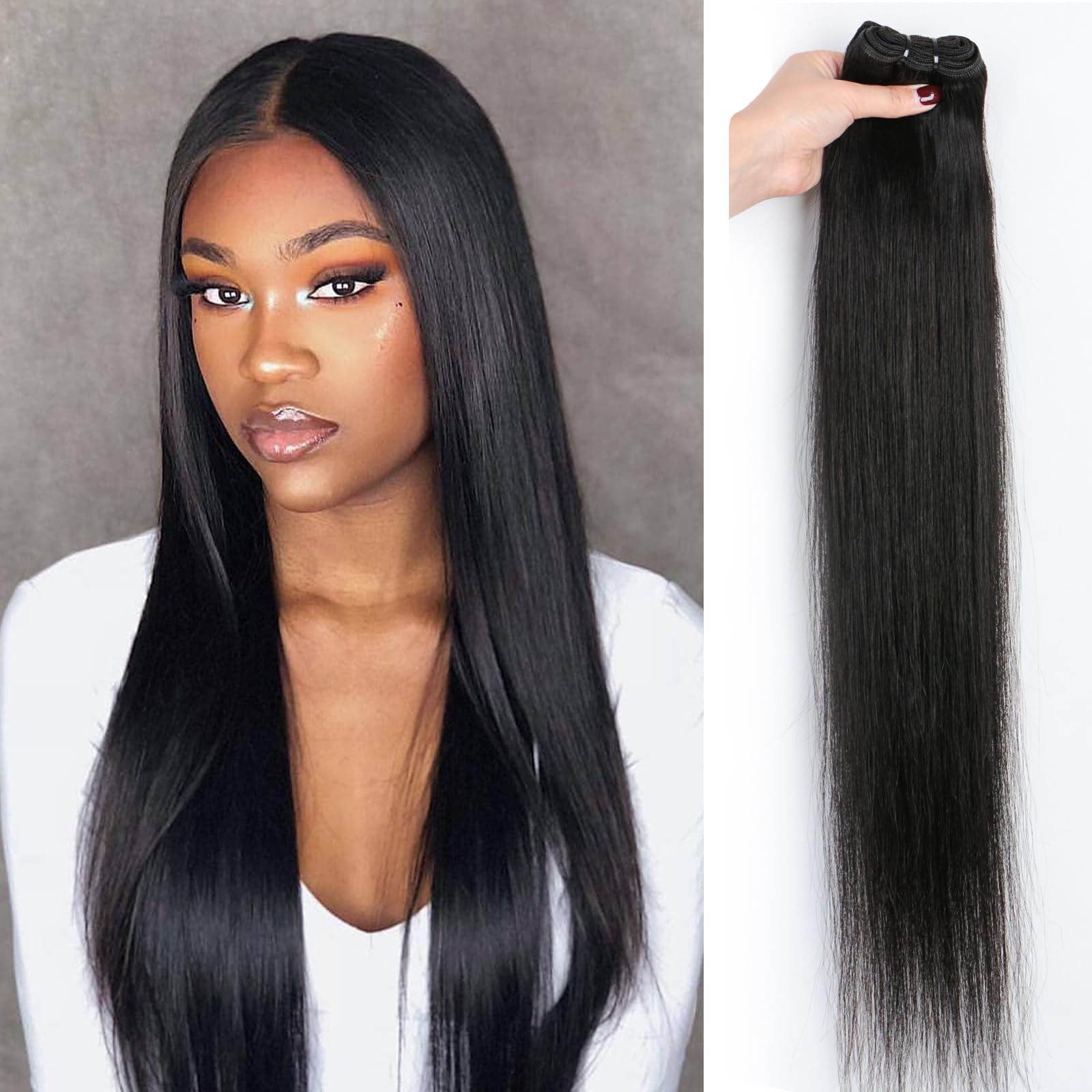16A Brazilian Straight Human Hair Bundles | 20" Unprocessed Virgin Remy Hair Extensions | Single Bundle Raw Hair with Double Weft, No Shedding,