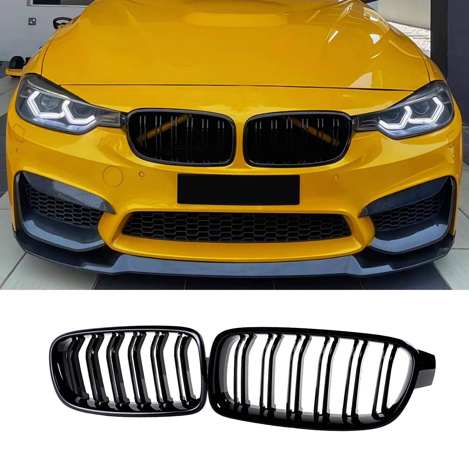 Hengjiayao F30 F31 Kidney Black Radiator Grille Strip for BMW 3 Series F30 Accessories Grill Gloss Black Double Bridge Sport Radiator Grille 320i 328i 328d 330i 335i (For 3er F30 2012-2018)