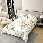 Erosebridal Champagne Flower King 100% Cotton Duvet Cover, Boho Floral Bedding Set, Elegant Flower Boho Comforter Cover for Women Adults Girls Bedroom, Watercolor Flowers Bedclothes