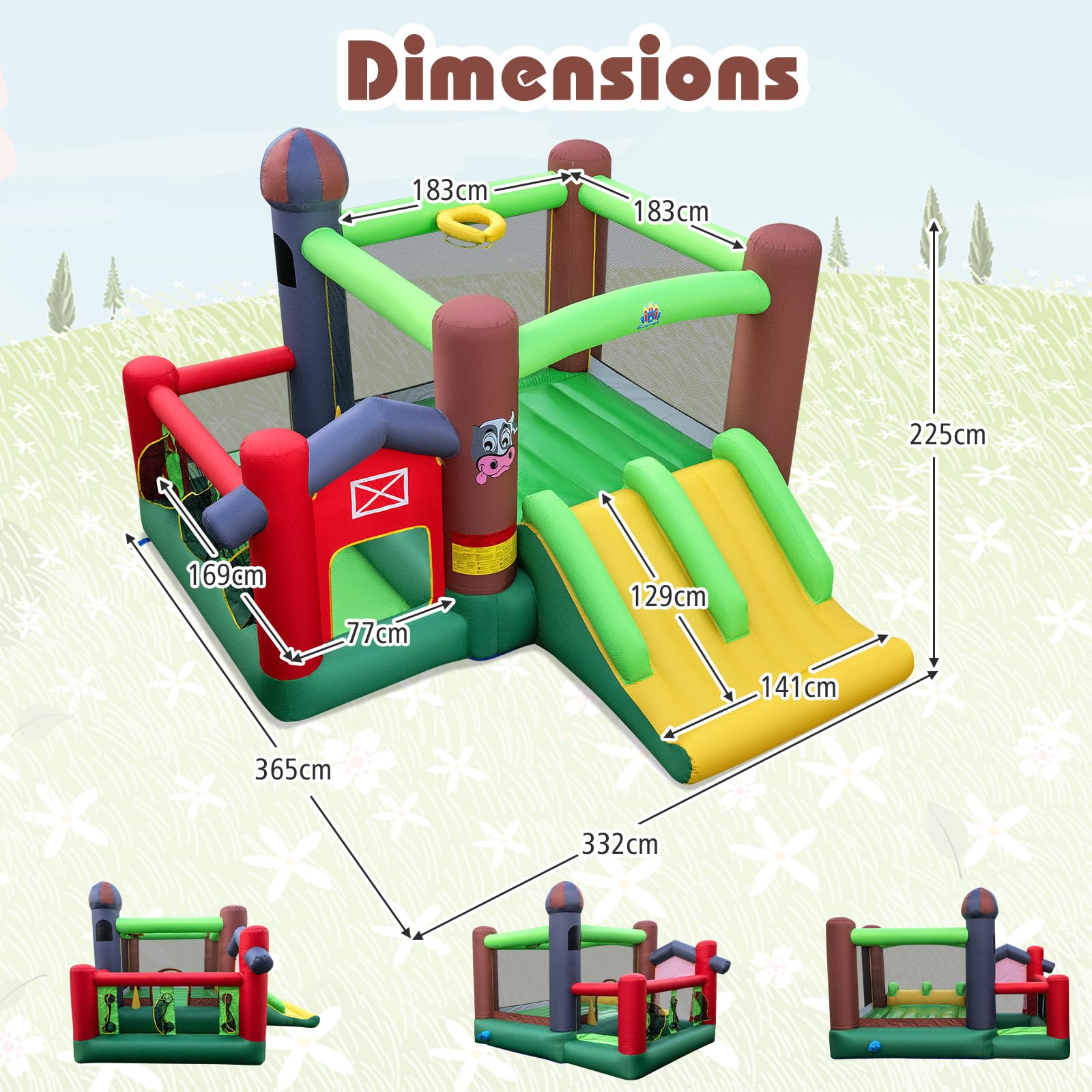 COSTWAY Château Gonflable avec Double Toboggans et Souffleur 680W, Aire de Jeux Gonflable avec Maison de Saut et Piscine à Balles, Panier de Basket, Jeu de Cibles, Intérieur Extérieur, 3-12 Ans