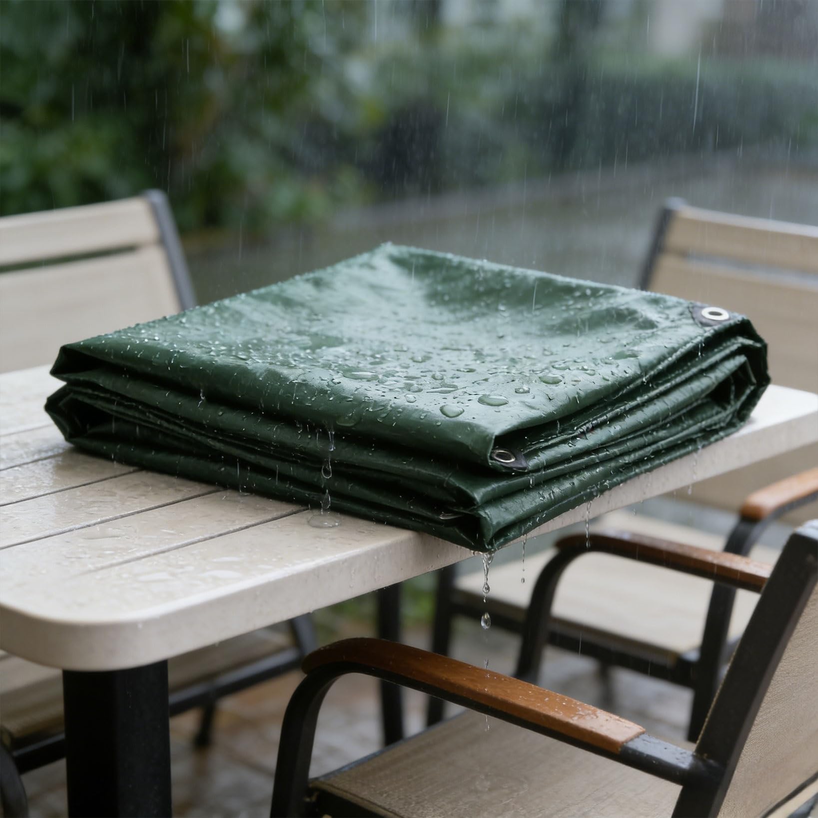 Waterproof Tarpaulin Cover Sheet 2.6 x 2.6 m UV Protection, Waterproof, Heavy Duty Cover Tarp Ground Sheet Multipurpose, Reinforced Eyelets for Greenhouse, Groundsheet, Green
