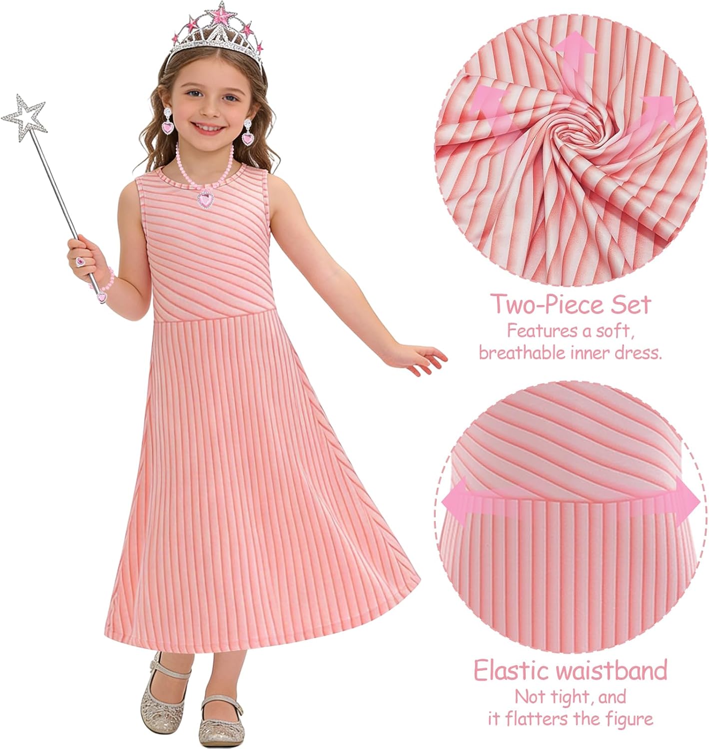 Pink Witch Costume for Girls 2 Piece Tulle Princess Dress Set Easter Cosplay Outfits Birthday Party Dress Up