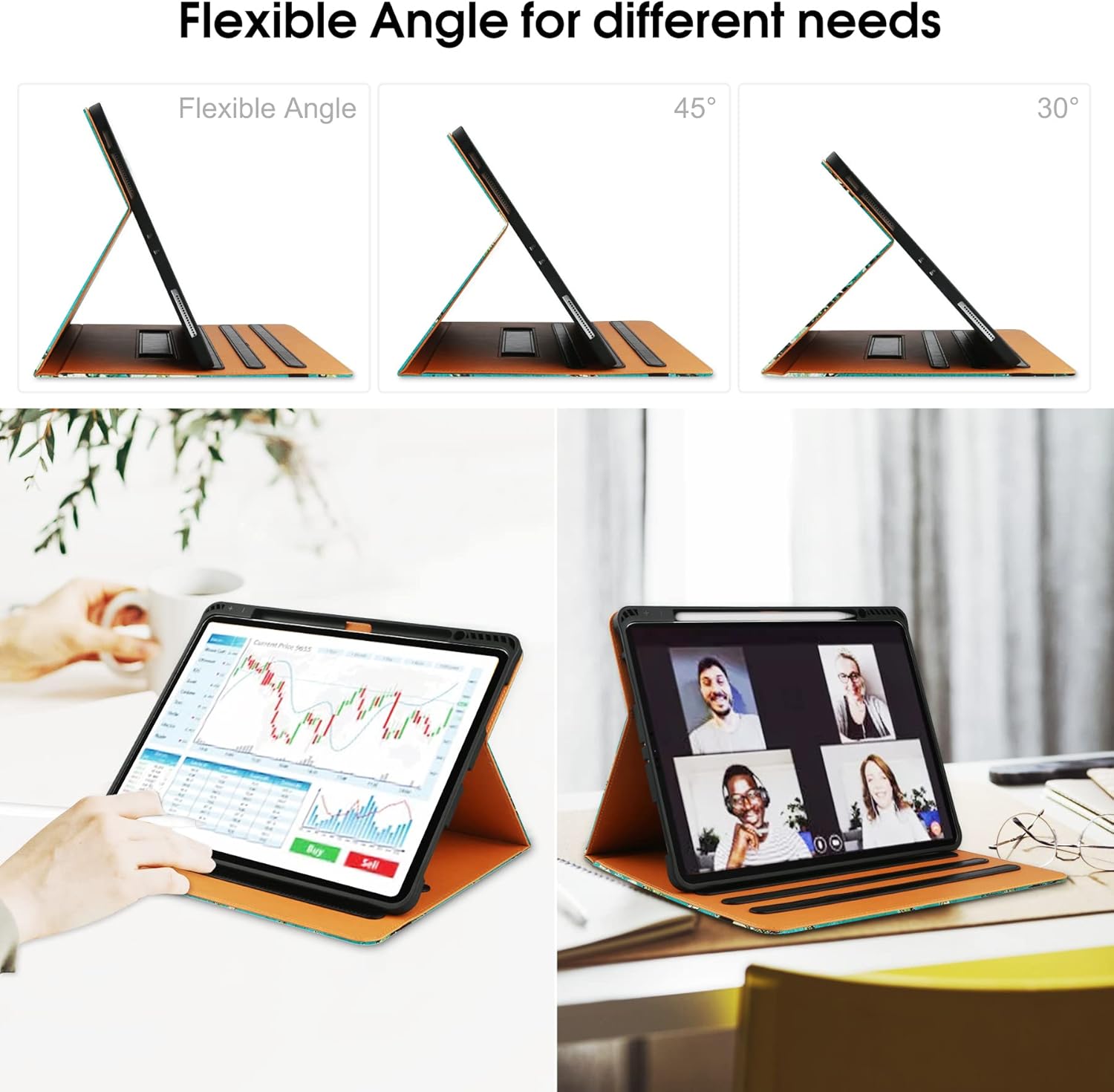 for iPad Pro 12.9 Case 6th/5th/4th/3rd Generation Case 2022/2021/2020/2018, Folio Stand Cover with Multiple Angles & Auto Sleep/Wake for iPad 12.9 Inch Pro 6th/5th/4th Gen, Almond Blossoms