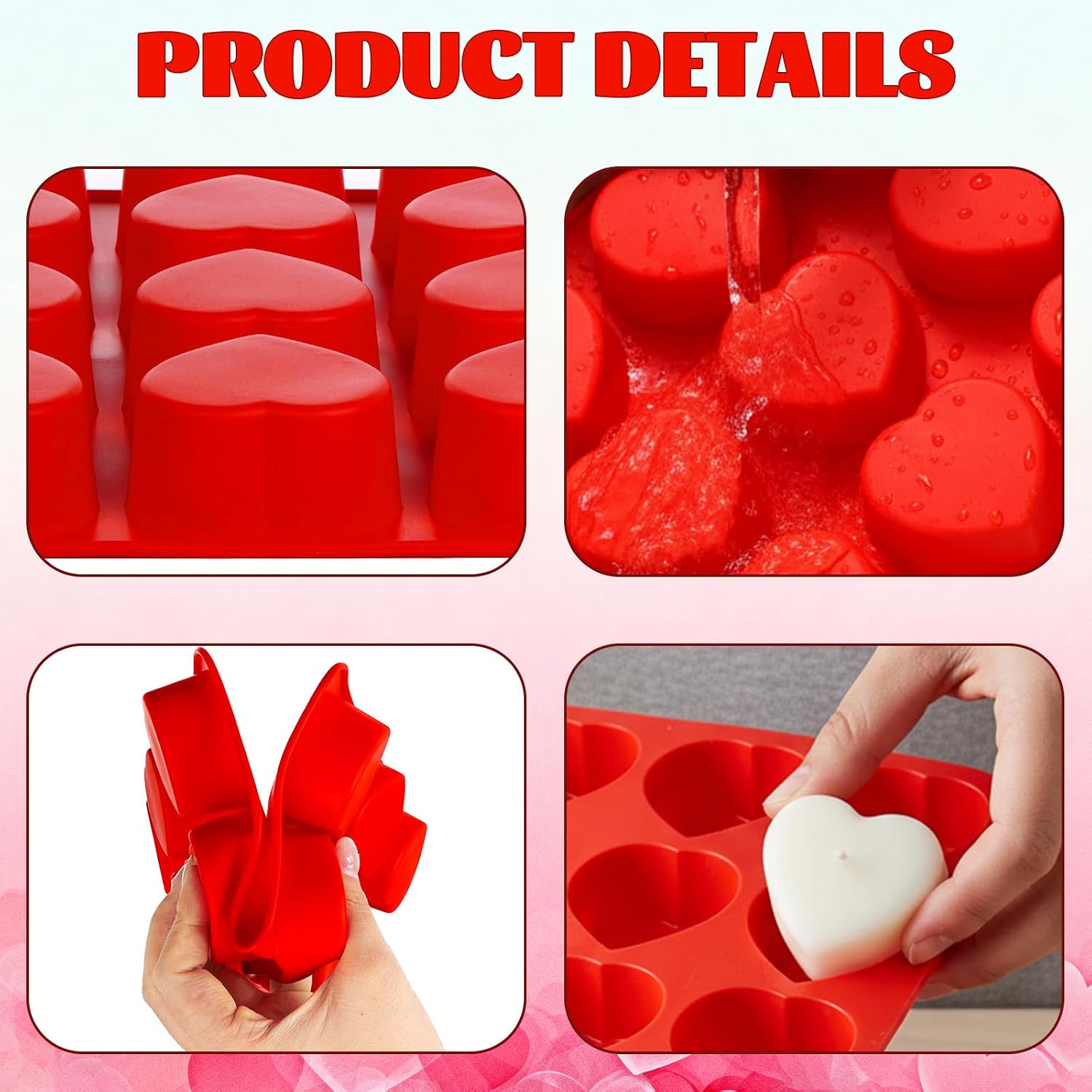 2 Pcs Silicone Heart Muffin Pan, 12 Cup Nonstick Silicone Heart Cake Mold Cupcake Tray for Valentine's Day Baking, Chocolate, Cakes, Candies, Soap, Tartlets and Egg Bites