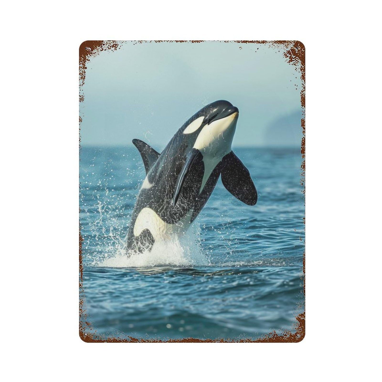 Decorative Tin Sign Sea Orca Whale Killer 15.7"x11.8", Decorative Metal Wall Art for Garage, Bar And Workshop Decor
