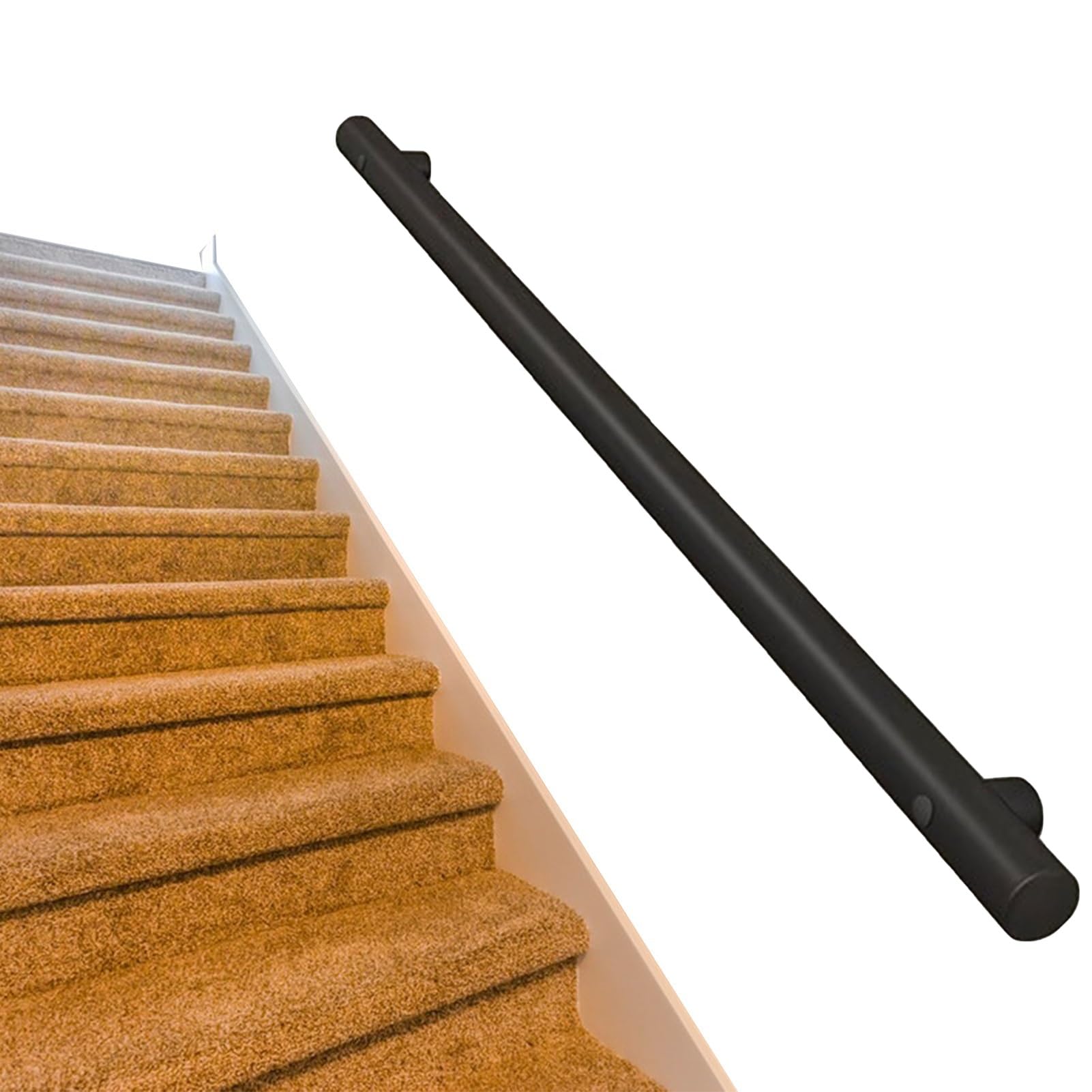 Main courante en acier pour escalier de 30 à 600 cm, rampe de sécurité intérieure et extérieure