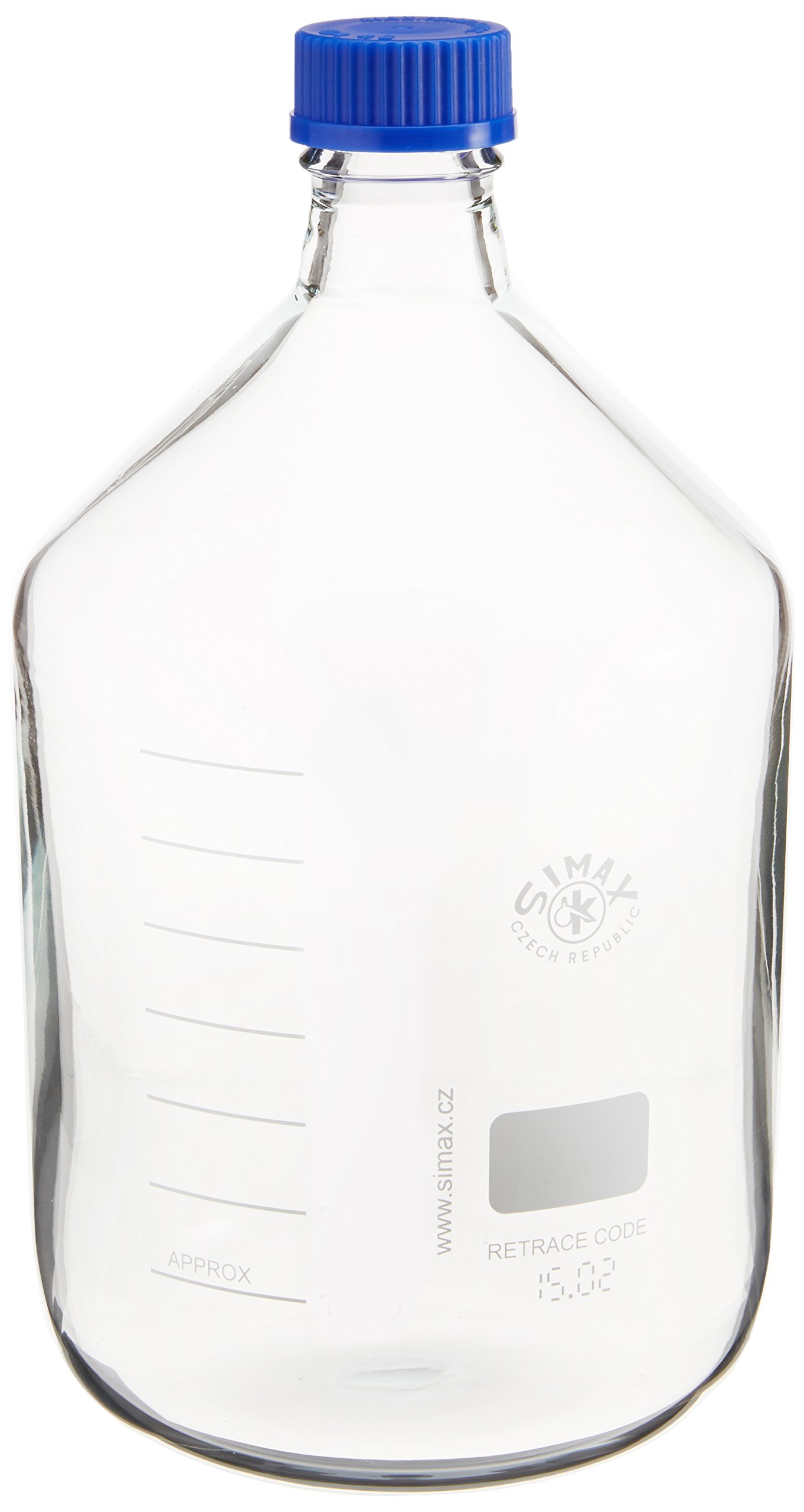 neoLab Borosilikatglas Laborflasche mit Ausgießring und Schraubkappe, GL 45, Klar, 5000mL Kapazität, Iso-Gewinde