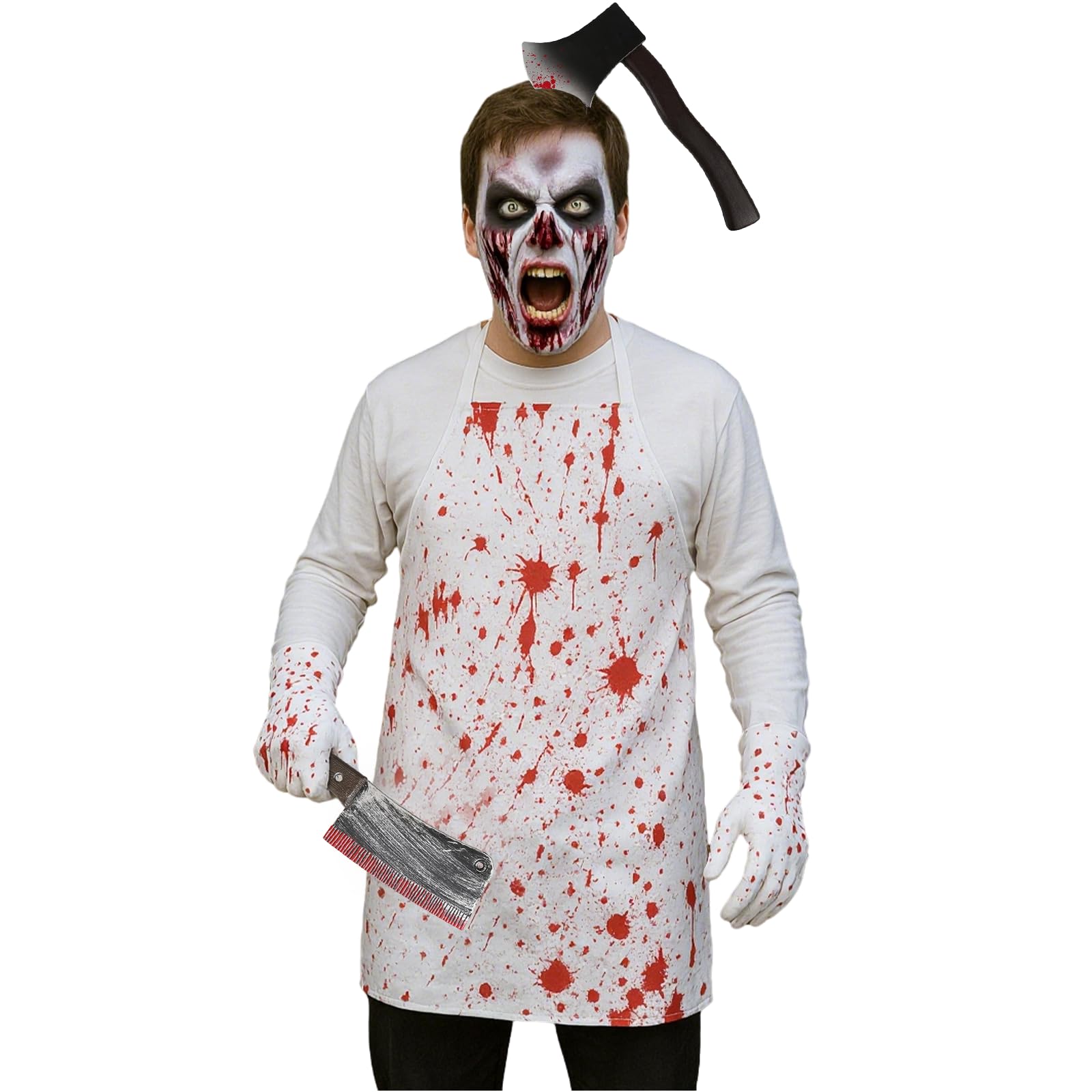 GWAWG Halloween Butcher Set,Horror Hair Accessories, Bloody Apron, Halloween Scars Accessories with Zombie Scar Tattoos - Image 4
