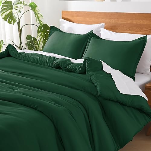 Miniatura 4 de Andency Juego de edredón de tamaño matrimonial, color verde esmeralda oscuro, juego de edredón de 7 piezas para cama matrimonial, edredón suave y