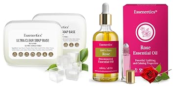 4 fl oz Rose Essential Oil & 5 LB Ultra Clear Glycerin Soap Base Bundle - 100% Pure & Organic - SLS Free & Vegan - Organic Melt and Pour Soap Base - DIY Soap Making Kit