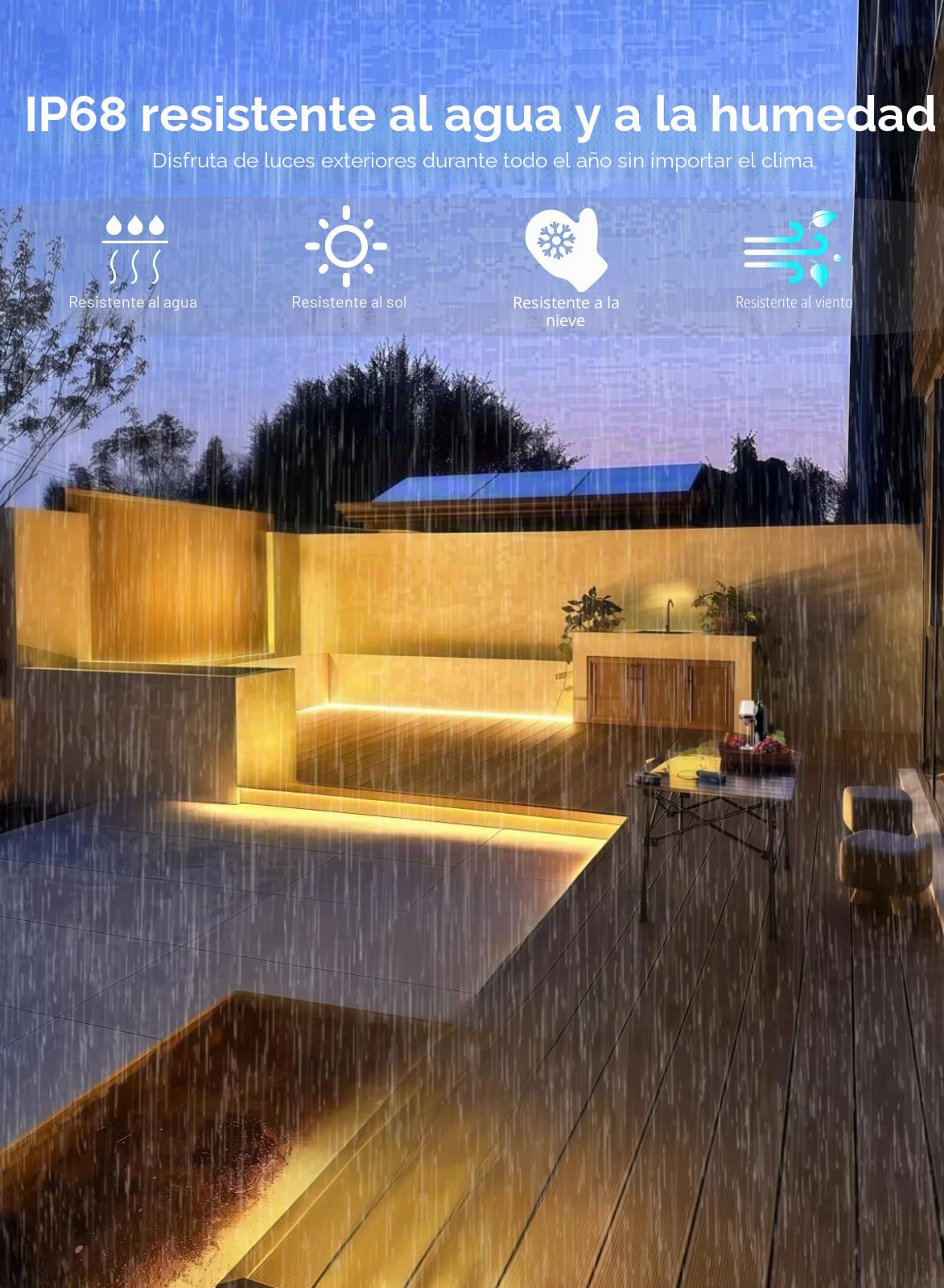 Gaoxun Tira de luces LED solares de 32.8 pies para exteriores, 640 LED, luz blanca cálida flexible con control remoto, regulable, 8 modos, cuerda de luces impermeables IP68, autoadhesivas, para jardín