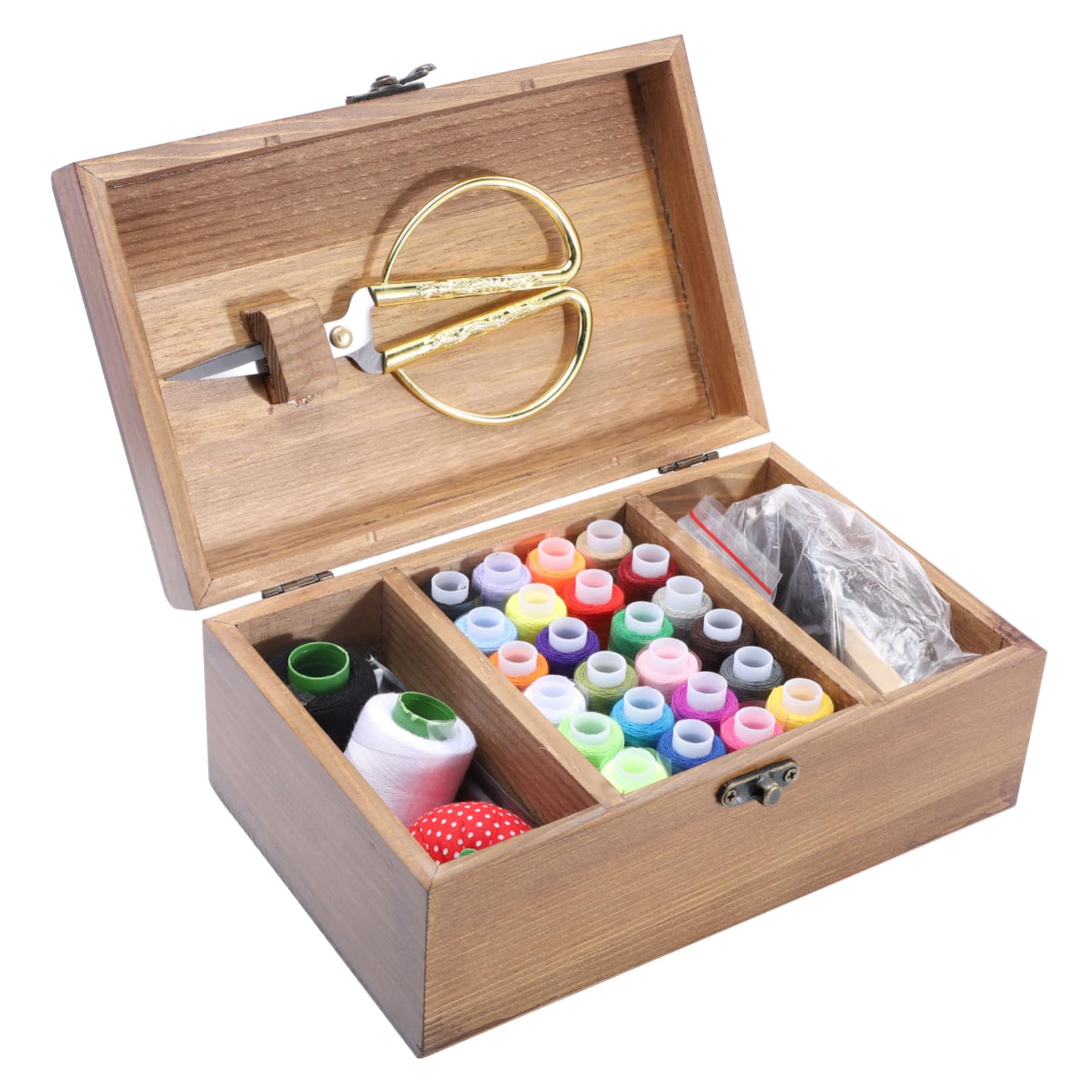 Caja de Madera Retro para Guardar Hilo y Aguja Gran Capacidad, Kit de Costura Hogar Adecuado para Diy, Almacenaje Natural y Ecológico