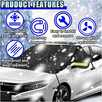 Car Windshield Ice Snow Cover with Magnetic Edges, Heavy Duty Oxford Fabric Windscreen Protector Cover with Side Mirror Covers, Winter Waterproof Frost Cover for Car Truck SUV RV (Green)