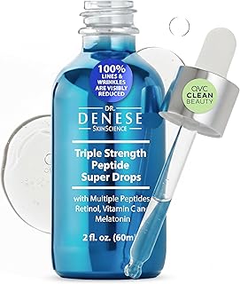 Dr. Denese SkinScience Triple Strength Peptide Super Drops Hydrating, Firming Serum with Peptides, Retinol, Vitamin C & Melatonin - Reduce the Look of Lines - Vegan, Paraben-Free, Cruelty-Free - 2oz