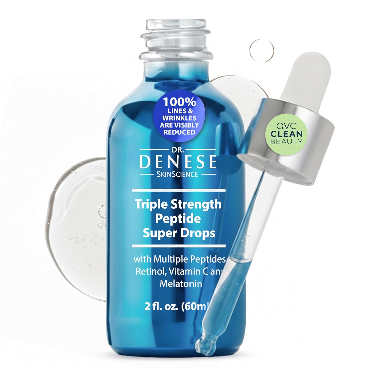 Dr. Denese SkinScience Triple Strength Peptide Super Drops Hydrating, Firming Serum with Peptides, Retinol, Vitamin C & Melatonin - Reduce the Look of Lines - Vegan, Paraben-Free, Cruelty-Free - 2oz