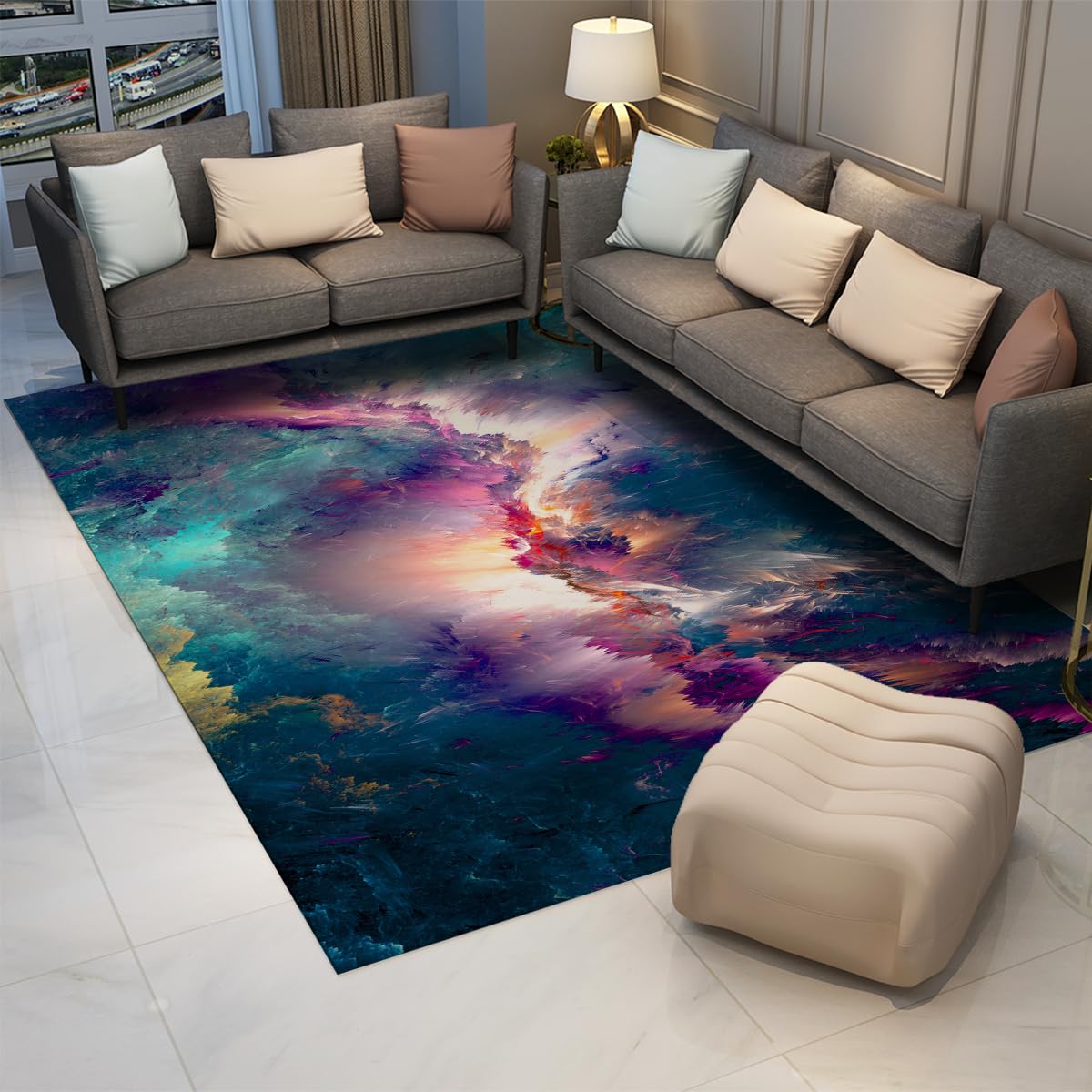 Tapis coloré Aurora 180x210 cm, décoration abstraite du sol couleur pastel