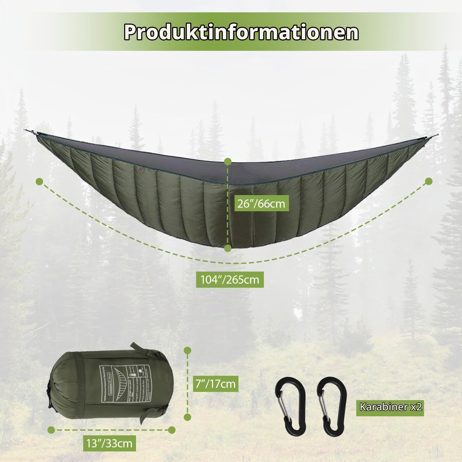 REDCAMP Hängematte Underquilt, 3-Jahreszeiten, 5°C bis 20°C, warm, Grün | ultraleicht Unterdecke, Kälteschutz, Wärmeschutz, tragbar, kompakt, langlebig, für Outdoor Camping Wandern Reisen, weich
