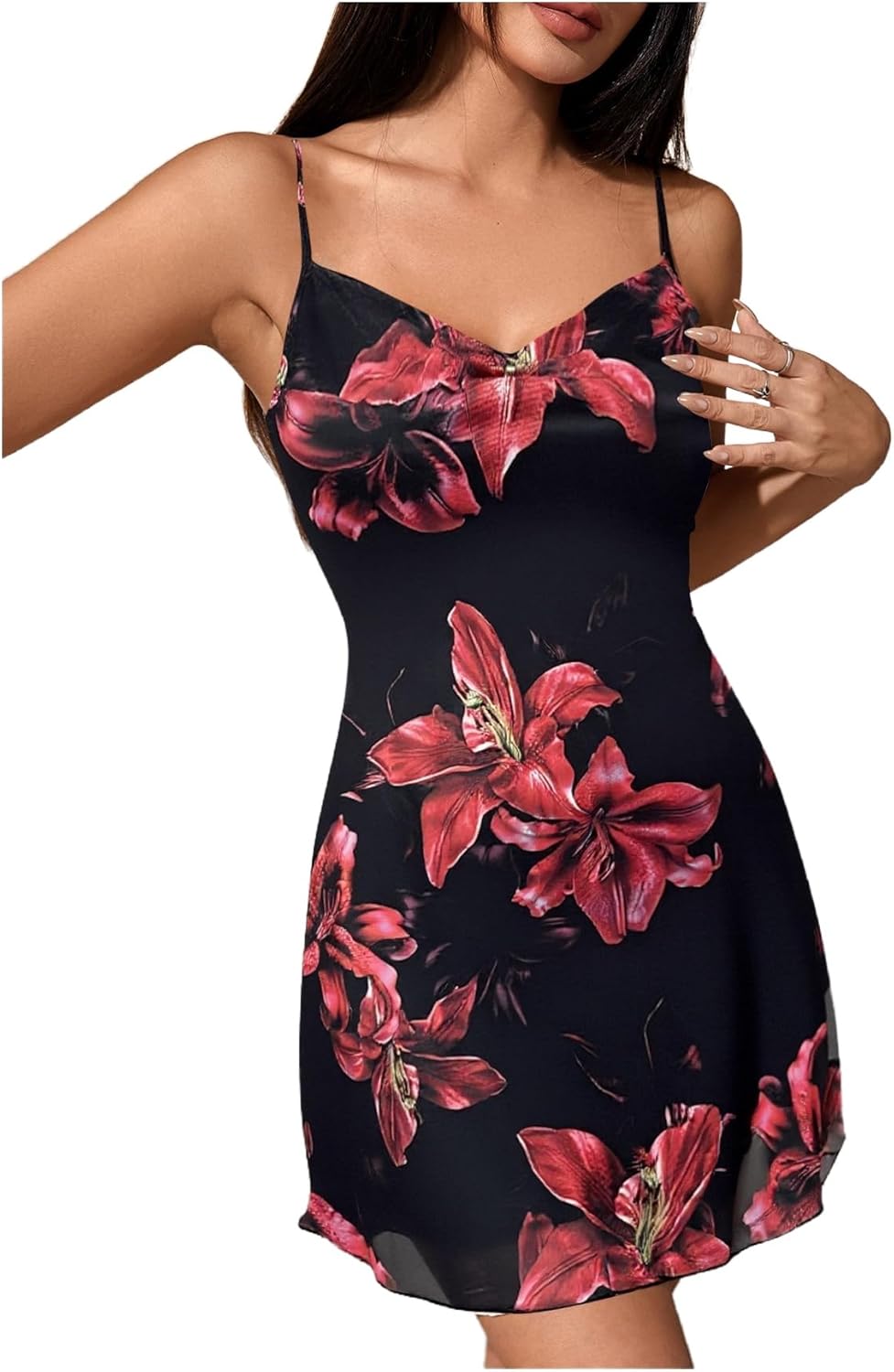 MakeMeChic Women's Floral Print Mini Tank Dress V Neck Beach Summer Dress