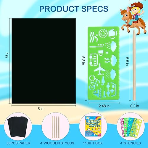 Miniatura 3 de RMJOY Juegos de papel para raspar arcoíris 59 piezas de arte mágico para manualidades juegos de suministros de papel para raspar para niños y niñas