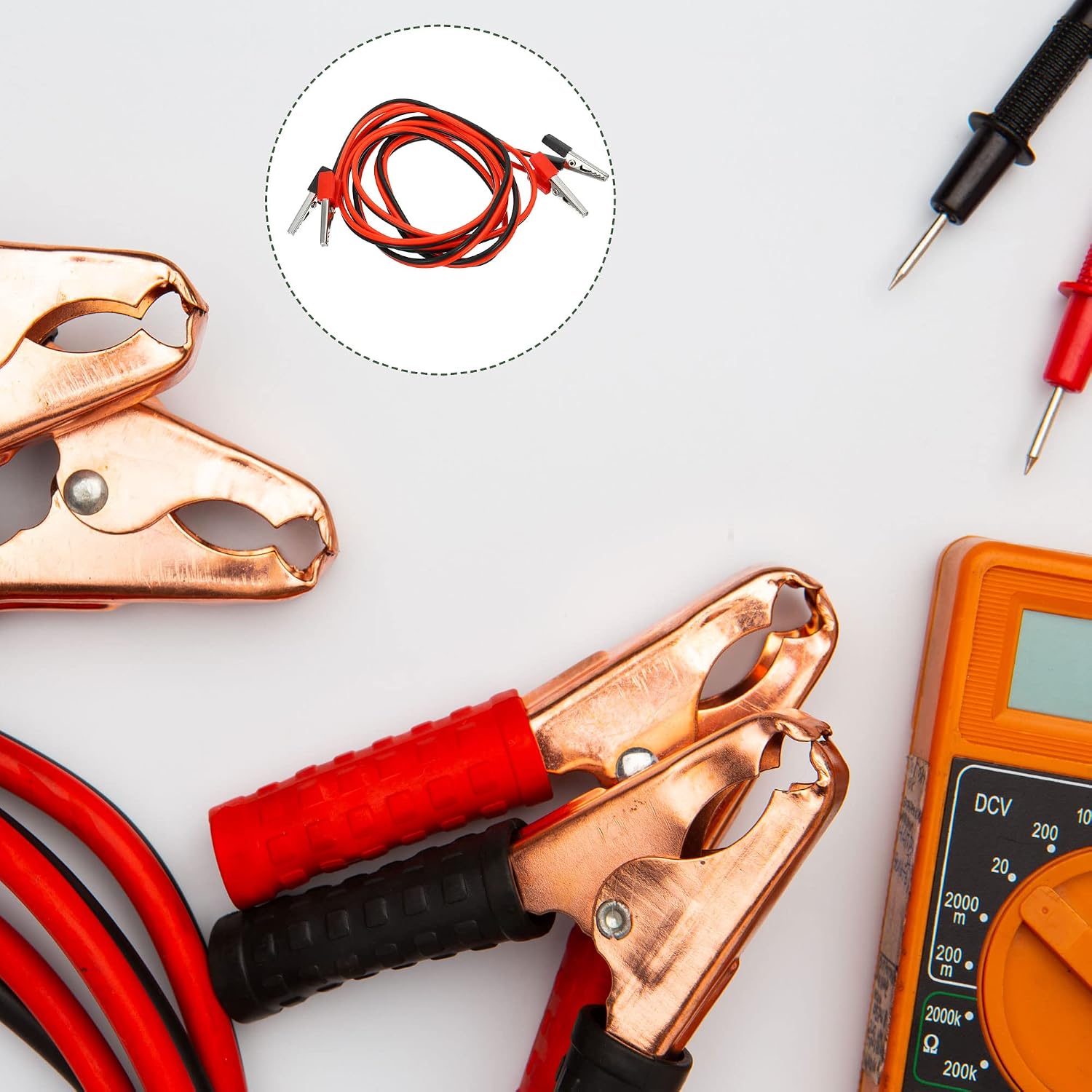 YOKIVE 2 Pcs Alligator Clips, Dual End Clamps with Jumper Test Cable | Connecting Battery, Great for Electronic Equipment (Black, Red, Silver, 5A, 1.5M)