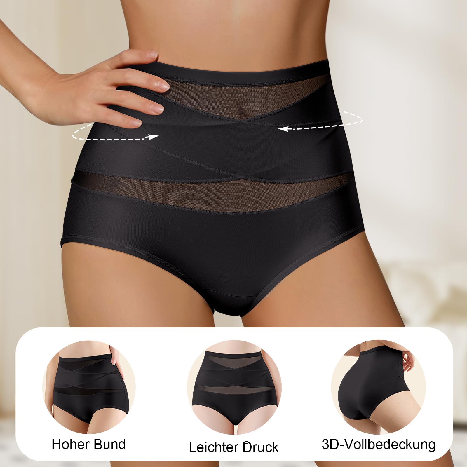 Damen Bauchkontroll-Unterwäsche, Seidig Weiche Ganzbedeckende Dehnbare Damen-Briefs