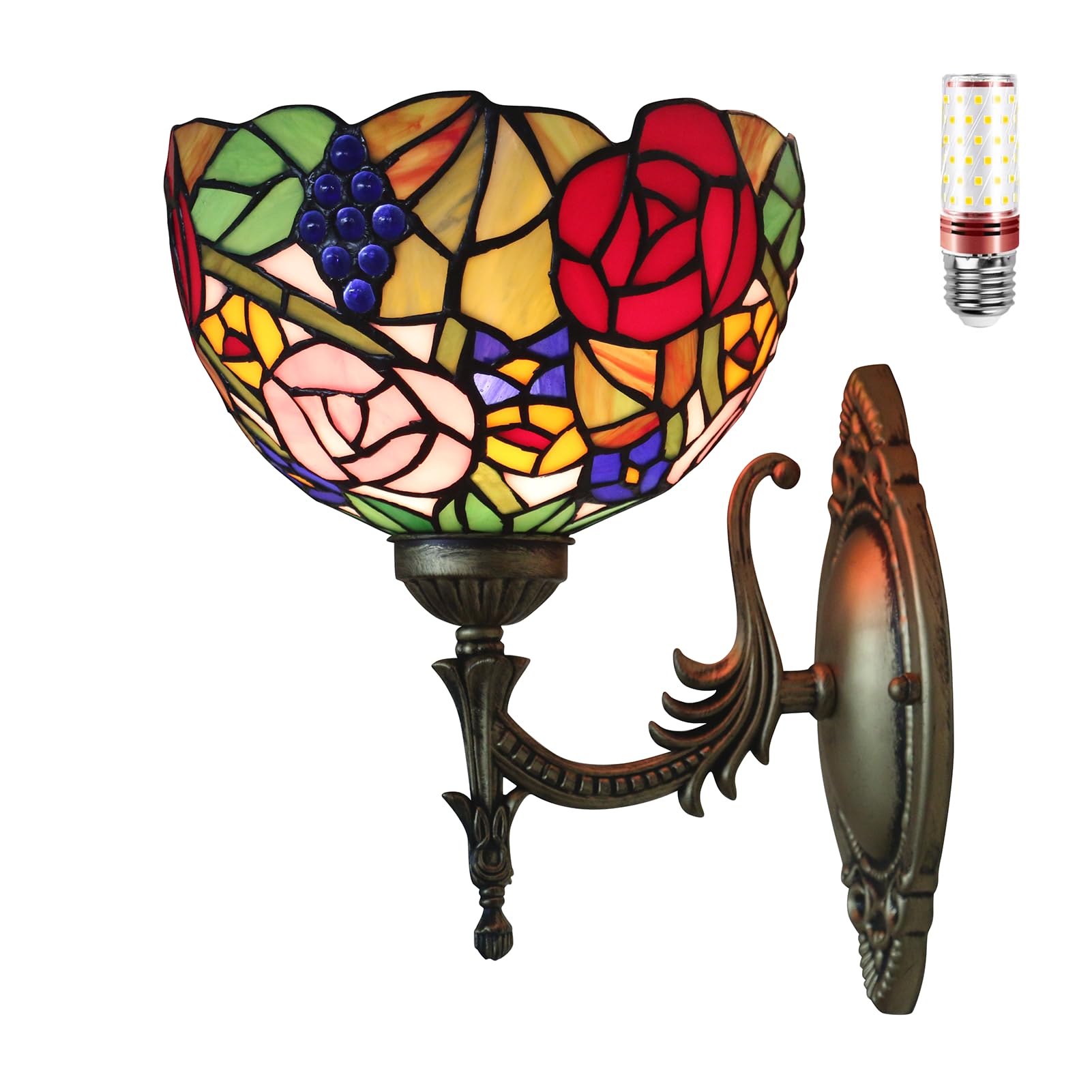 Uziqueif Tiffany Wall Lamps for Bedroom, Living Room, Bedside, Stained Glass Sconce Wall Lights, With Light Bulb,W