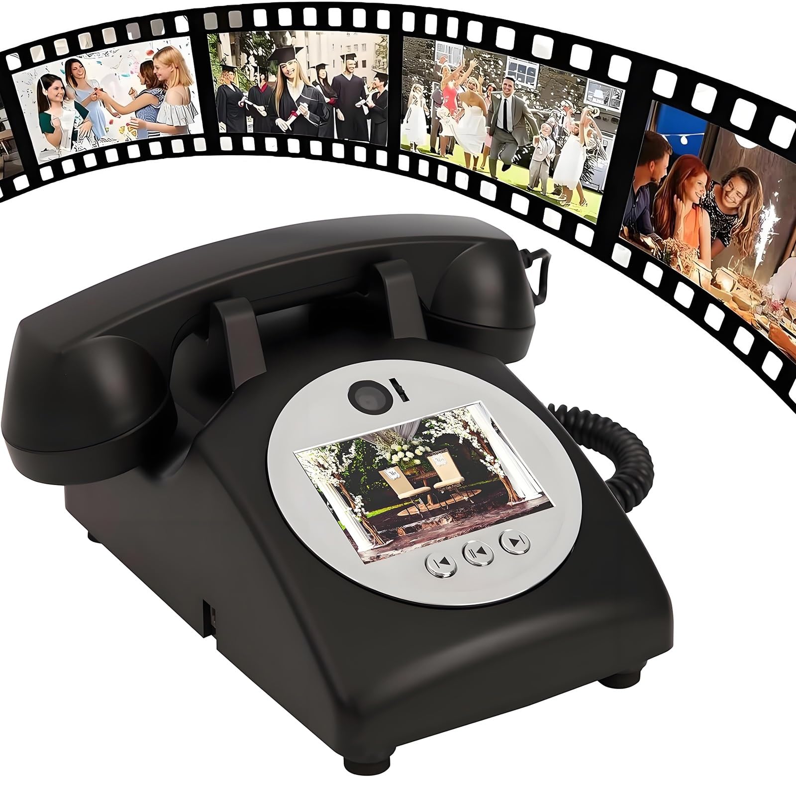Nowa księga gości weselnych w stylu retro – nagrywanie wideo i audio, 5–7 godzin użytkowania, bateria 5000 mAh na ślub, urodziny, baby shower(Black)