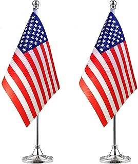 WXTWK 2 Pack US American flag USA Desk Flag Small Mini United States Table Flags With Stand Base,for 4th of July Party Veteran's Day Home Office Festival Events Celebration Decorations