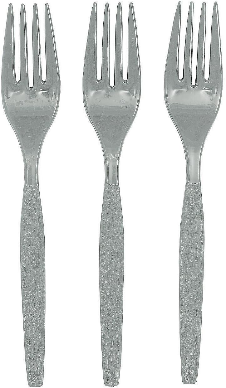 Fun Express - Metallic Silver Plastic Forks (50 Pc) - Party Supplies - Solid Tableware - Cutlery - 50 Pieces