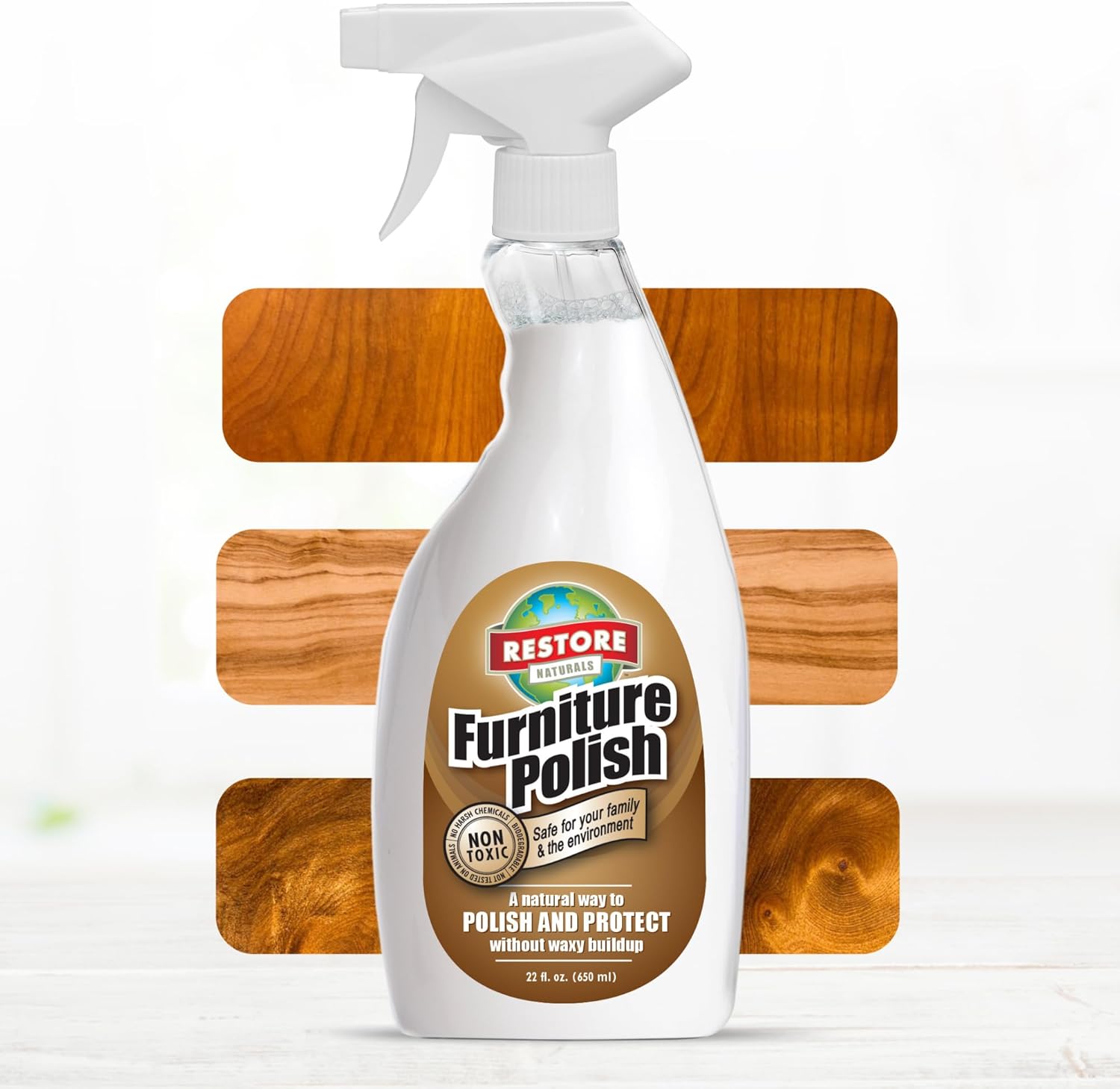 Restore Naturals Furniture Polish Spray - 22 Fl Oz - Furniture Polish Restorer for Finished Wood, Metal, Vinyl, Plastic, and Laminated Surfaces - 6 Pack