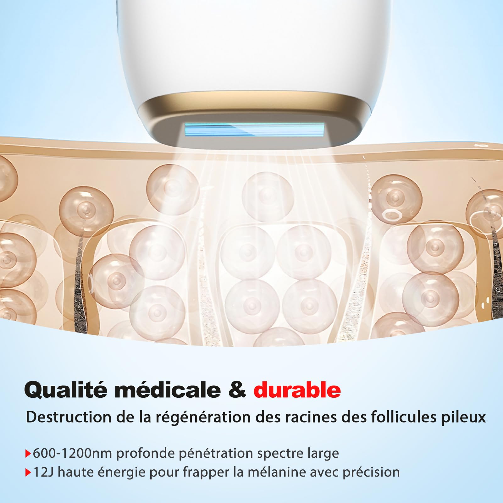 D'épilation À Lumière Pulsée IPL Avec Refroidissement Saphir | 5 Niveaux D'énergie, Grande Fenêtre Lumineuse, Lunettes De Protection, Rasoir Et Boîte De Rangement Pour Femme Et Homme