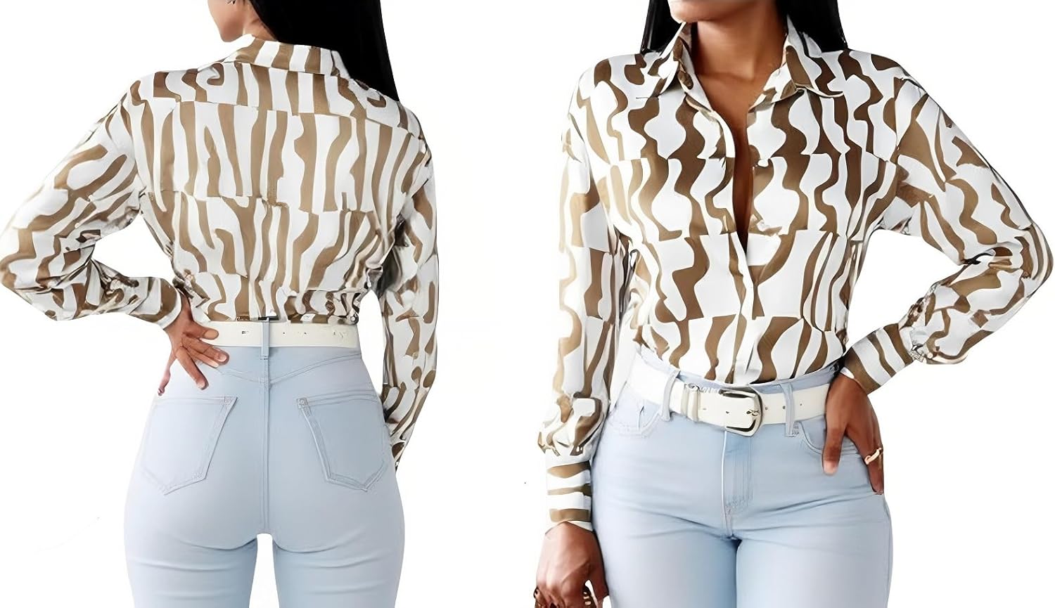 Glozeplus Blouses for Women Fashion Button Down Shirts Long Sleeve Tops Loose Collar Blouse Sexy T-Shirt - Image 3