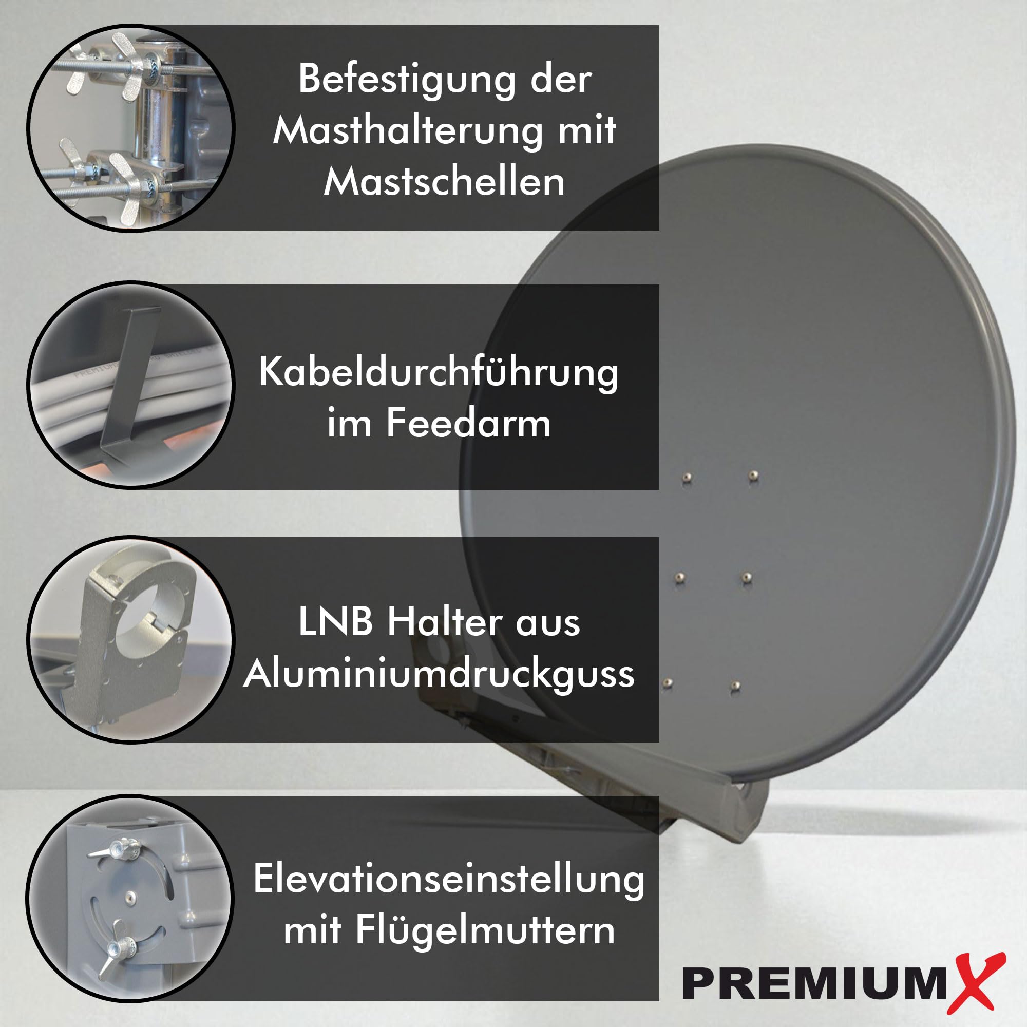 Satellitenschüssel 100cm Aluminium Anthrazit Offset Satelliten-Antenne FullHD 4K UltraHD