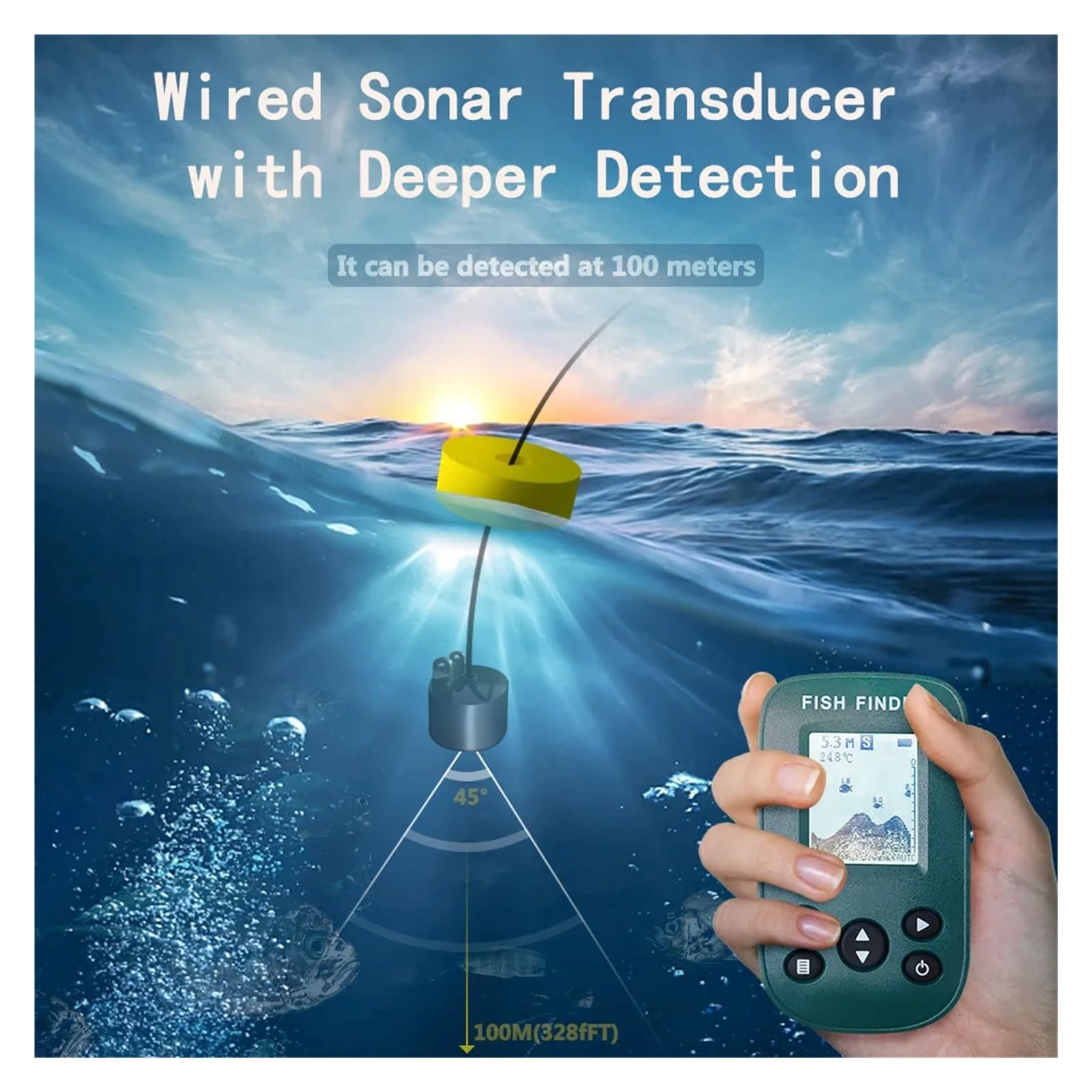 New smart portable Sonar Fish Finders Fishing lure Echo Sounder Finder Alarm Transducer Lake Sea Fishing(green)