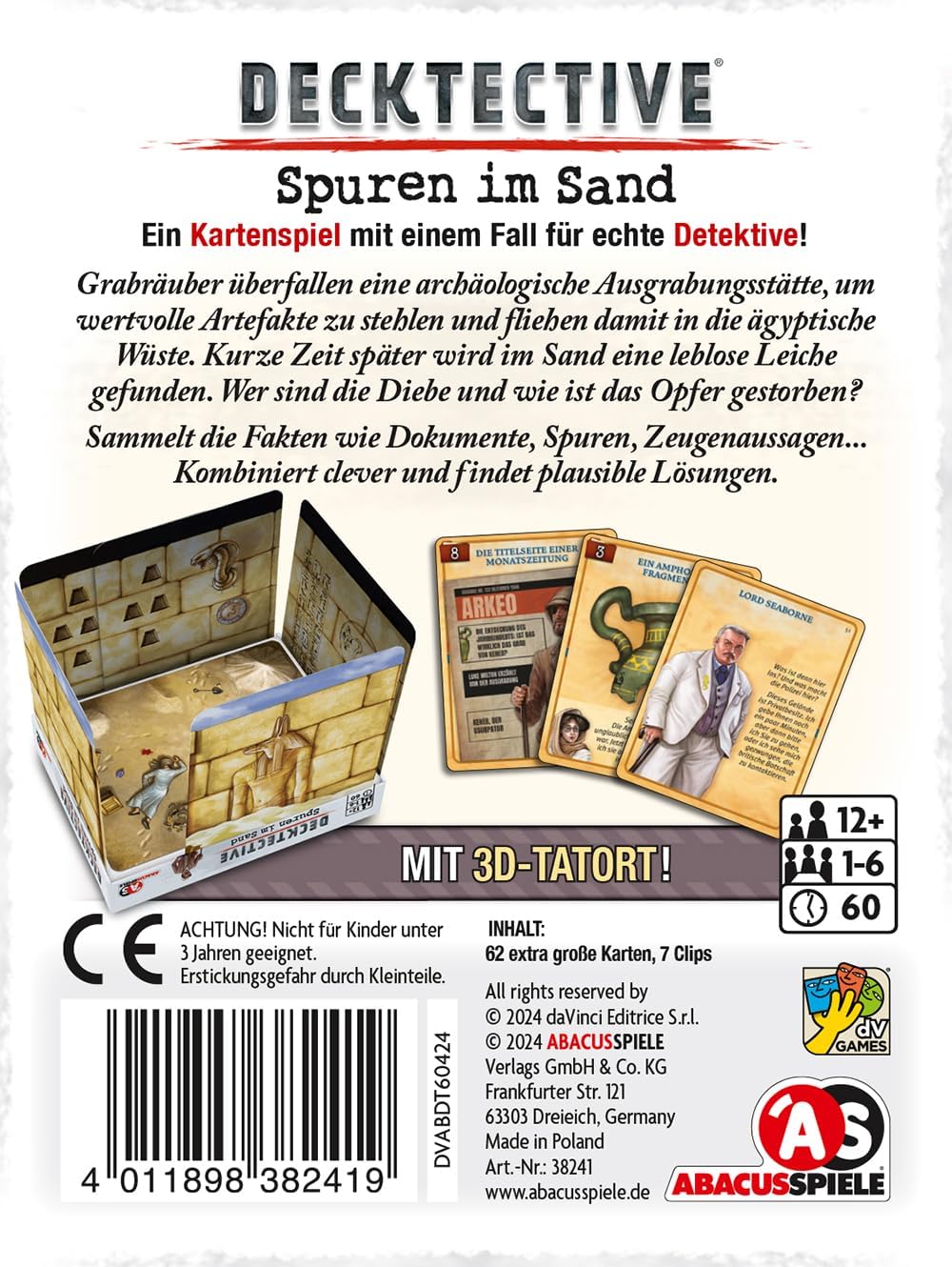 ABACUSSPIELE Decktective 38241 – Traces in The Sand, Cooperative Crime Game, Card Game