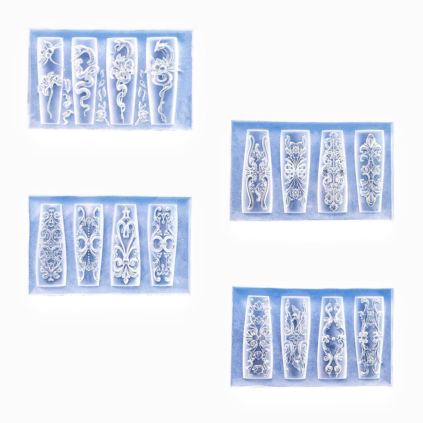 4-Piece Floral Silicone Nail Art Mold Set - 3D Flower Embossing Stencils for UV Gel/Resin/Nail Decoration, DIY Craft Tools Nail Supply Set (Candy & Flowers)