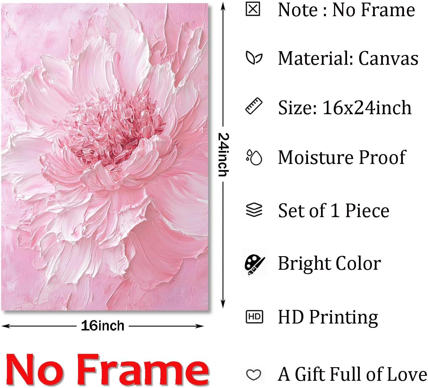 Pink Peonies Floral Canvas Wall Art for Bedroom Pink and White Abstract Pictures Flower Texture Painting Peony Flower Canvas Pictures Texture Floral Art Prints Modern Abstract Artwork 16x24in No Frame - Image 5