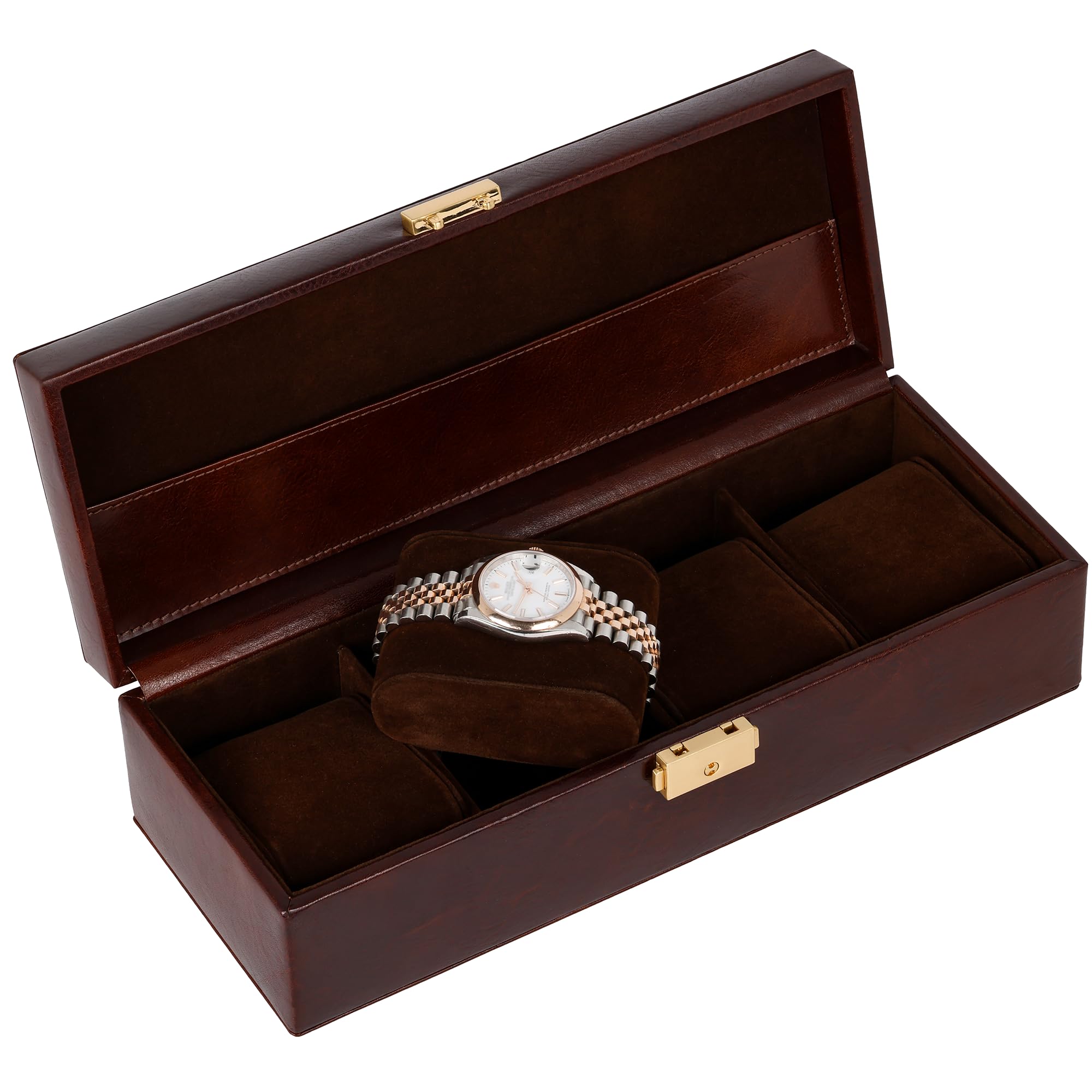 Time Resistance Leather Watch Box - 4-Slot Luxury Organizer for Men & Women, Watch Display Case (Brown)