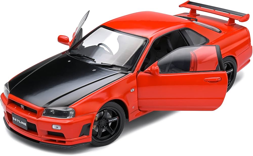 SOLIDO ソリド　Nissan Skyline GT-R (R34)1/18 Solido Nissan Skyline GT-R R34 1999 Kırmızı Siyah 118 Model Araba