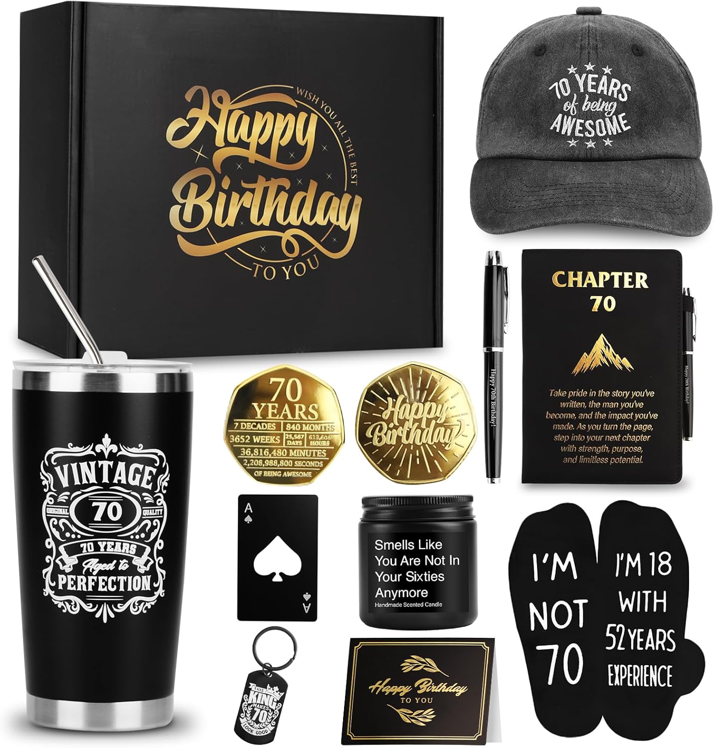 50th Birthday Gifts for Men - Unique Comprehensive Black & Gold Gift Box for Husband, Dad, Grandpa, Friends, Him